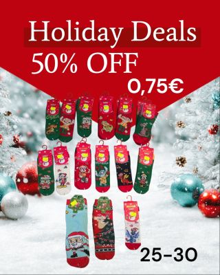 Posledné kusy detských vianočných ponožiek — len 0,75 €! Ale stále veľký výber termo ponožiek (veľkosti 35 – 46) len 1,50 €.